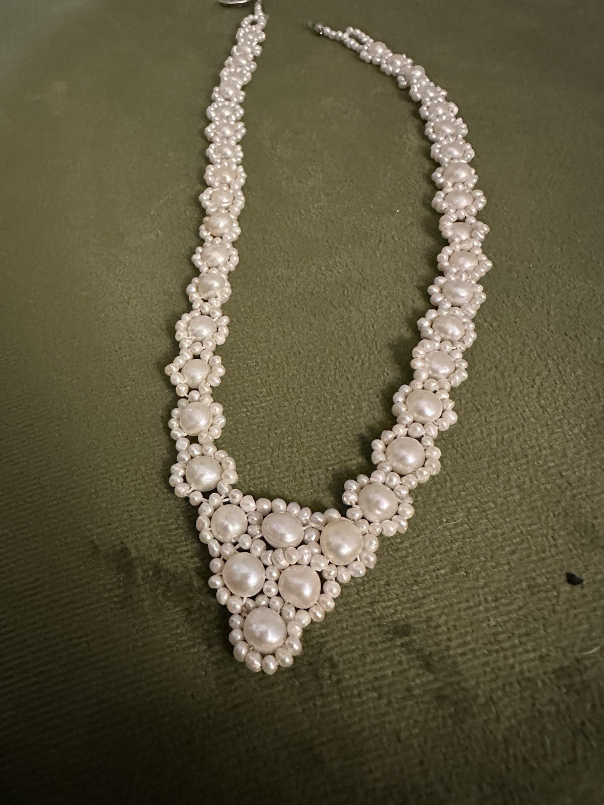 Vintage Handmade Pearl Beaded Statement Necklace – Elegant Bridal Jewelry