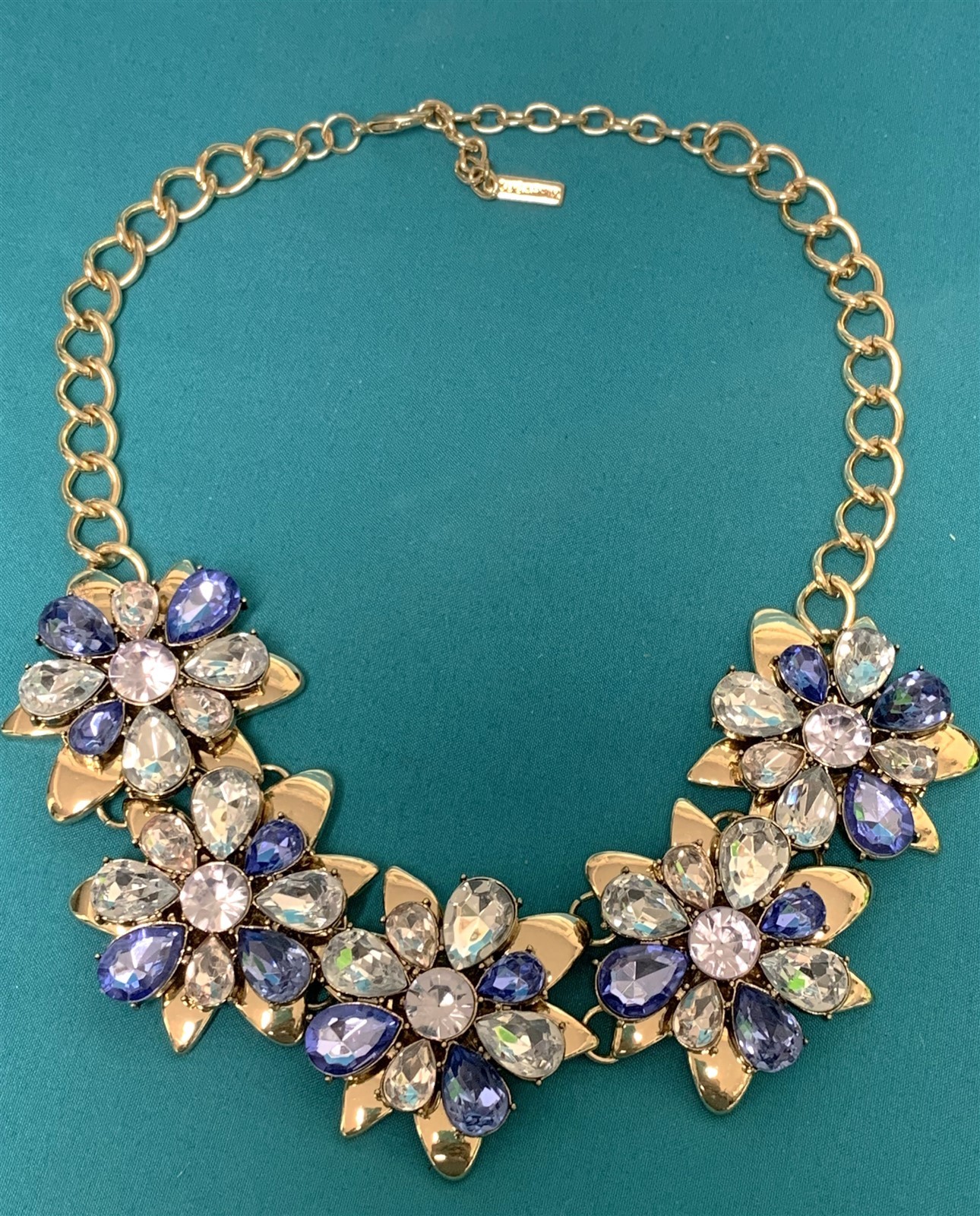 Baublebar Sugarfix Large Statement Gold Tone Blue Clear Rhinestone Necklace