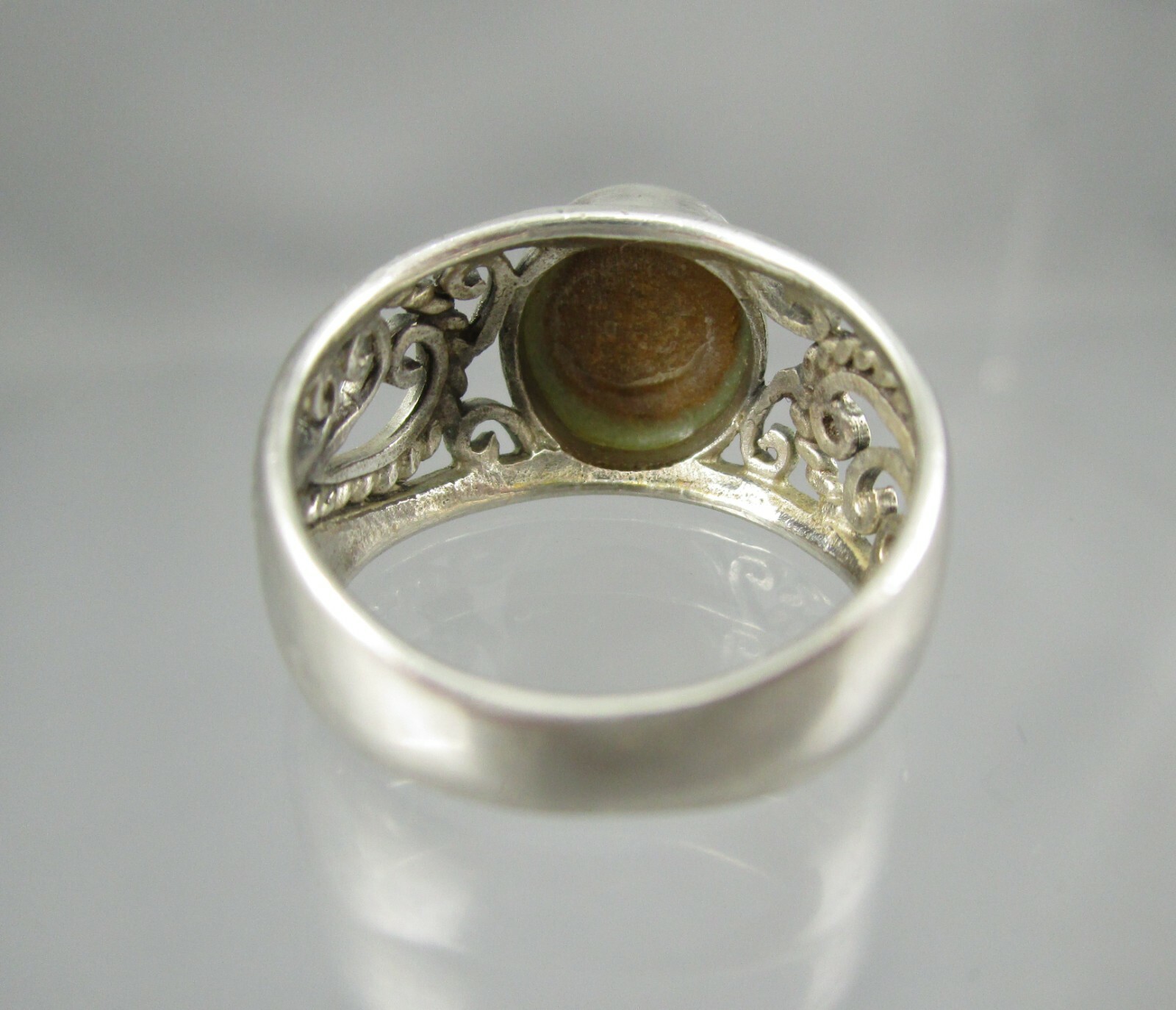 Filigree Sterling and Tigers Eye Ring Signed CW 925 Size 5.25 #4797E