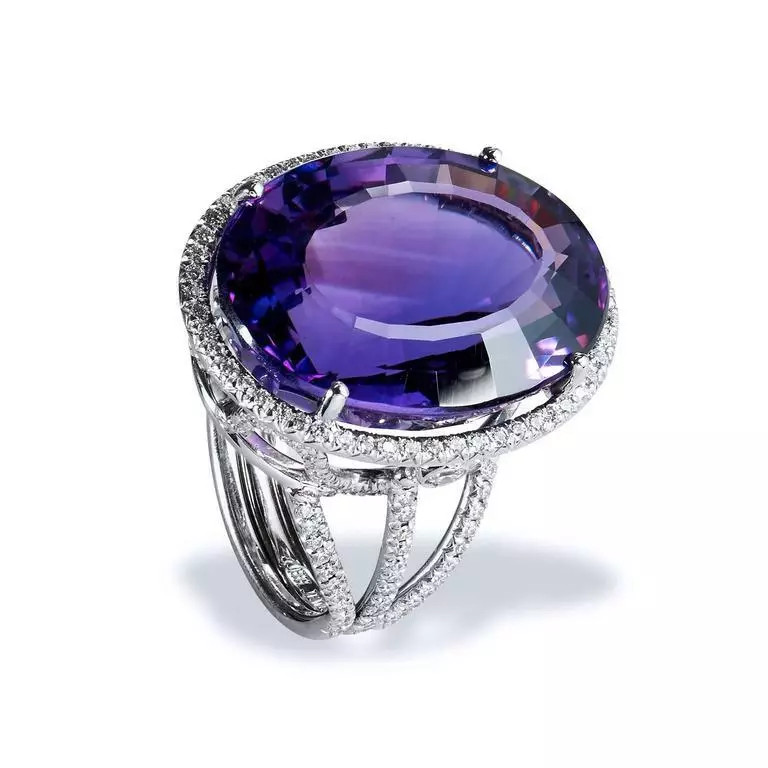 Violet Purple Oval Shape 23.00CT Amethyst With 0.78CT Round CZ Halo Wedding Ring