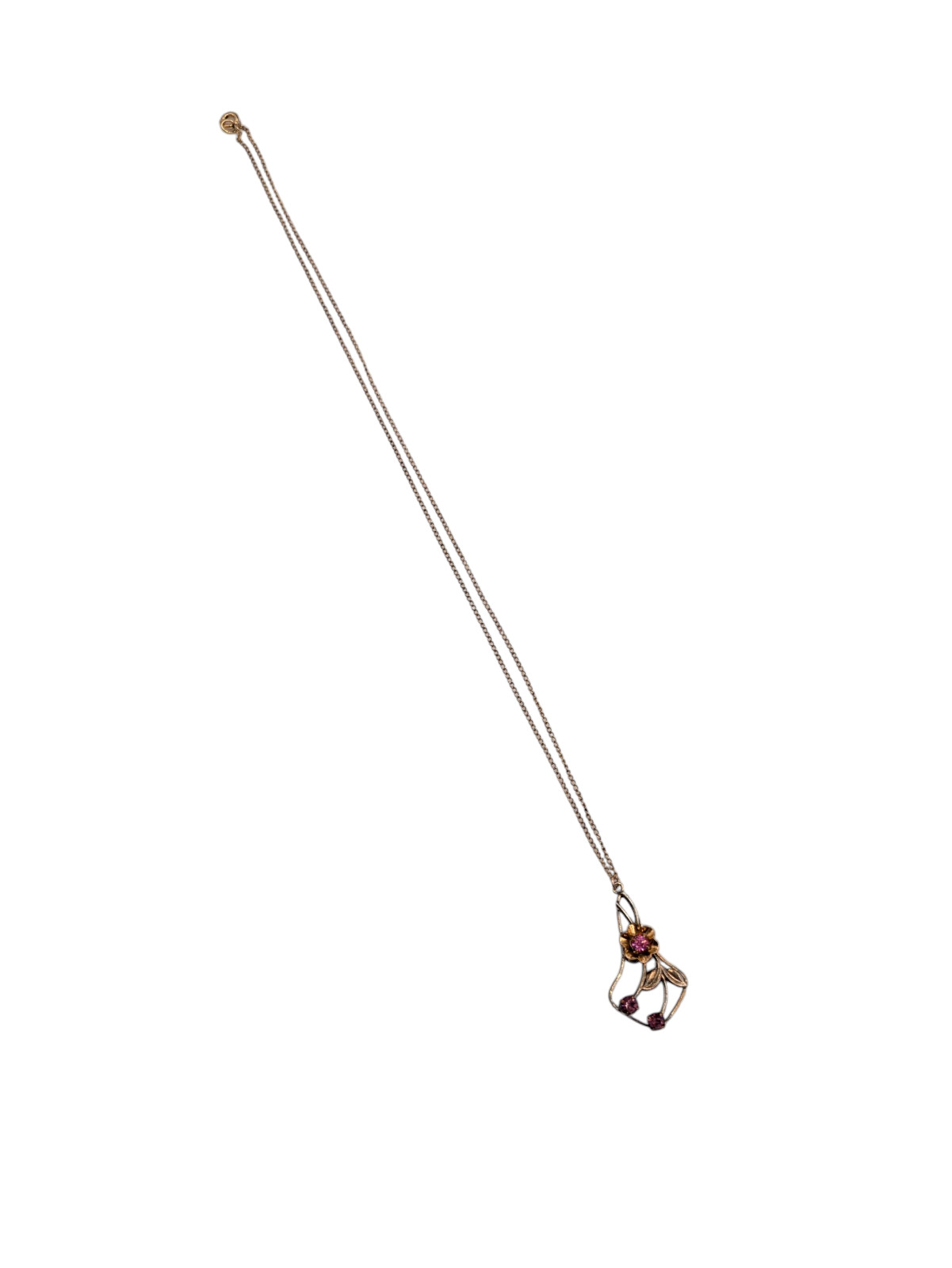 Antique 1/20 12k Gold Filled Pink Paste Stones 1 1/4″ Pendant Necklace 18″ Chain