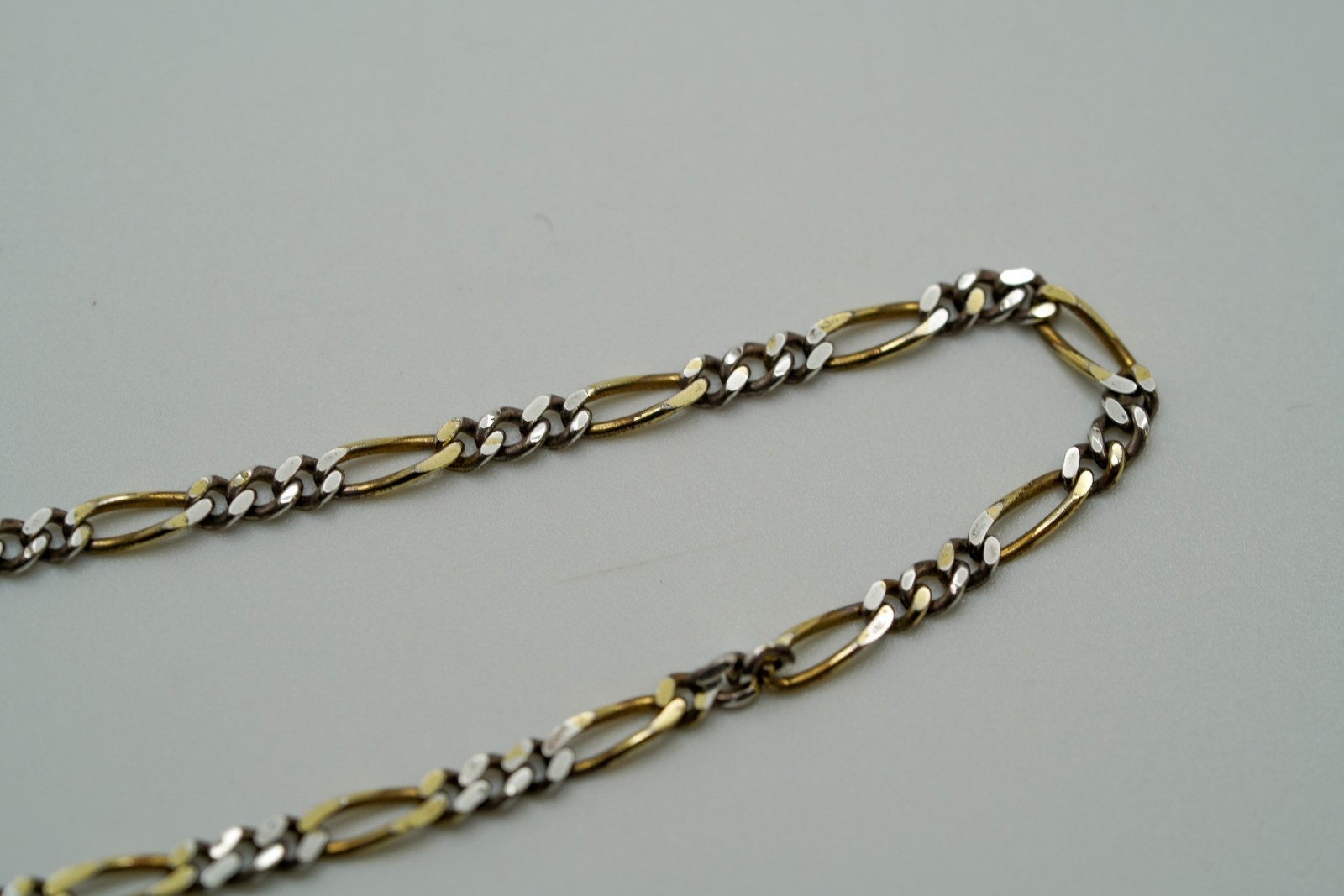 Vintage Gold Over Sterling Silver Figaro Necklace 18” X 3mm JB11