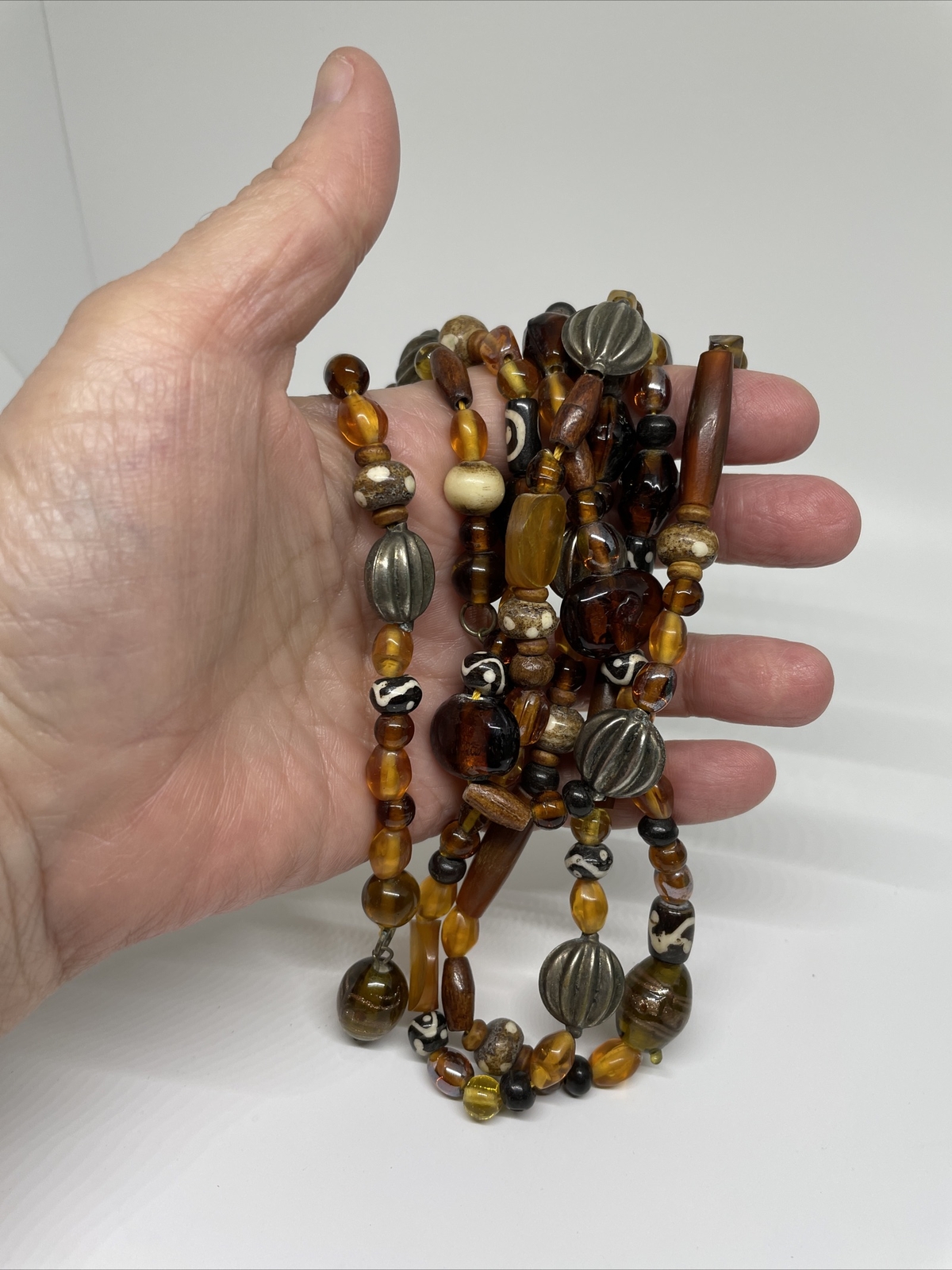Necklace Multi Strand Wrap Amber Tone Ethnic