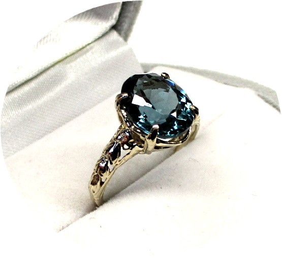 Pretty Blue-Green INDICOLITE Tourmaline Ring – 14k Solid Yellow Gold Mtg