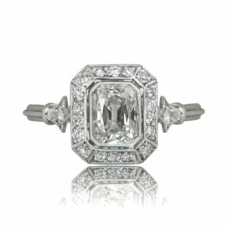 Art Deco 1 CT White Radiant Cut CZ Antique Engagement & Wedding Ring 925 Silver