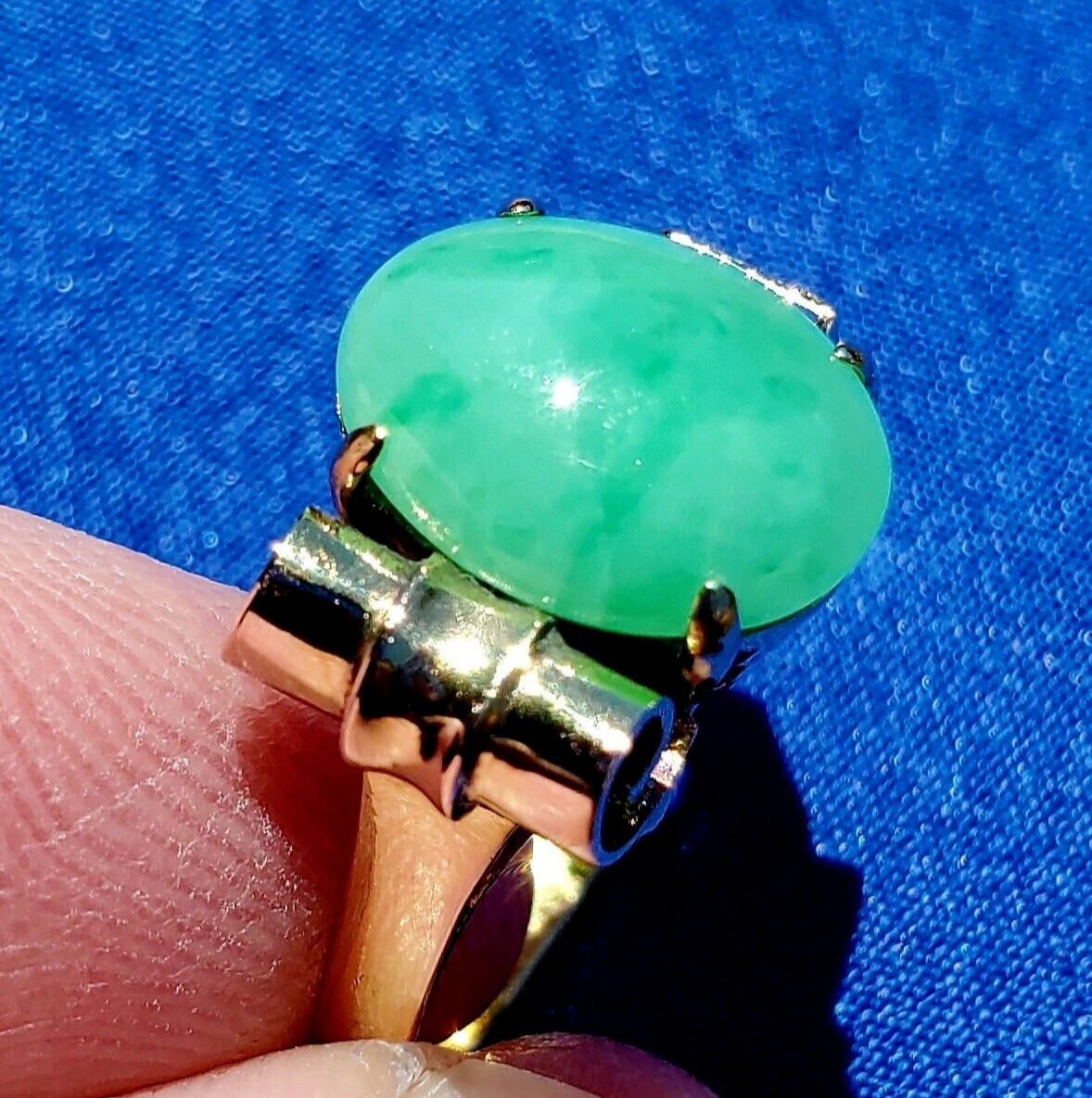 Original EARTH MINED Green Jadeite Jade Antique Engagement Ring SOLID 14K GOLD 8