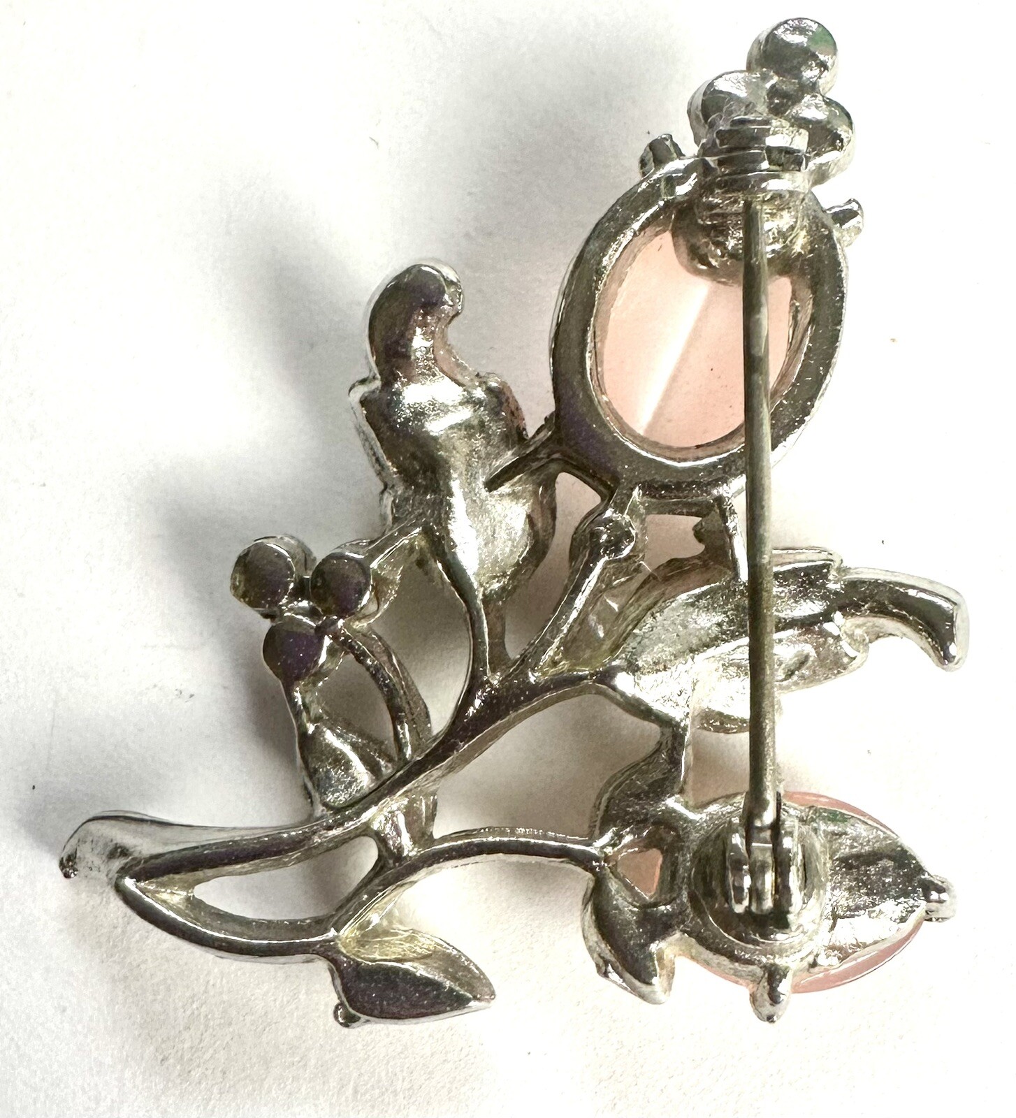 VTG Petal Pink Moonglow Rhinestone Thermoset Flower Brooch -possible early Coro