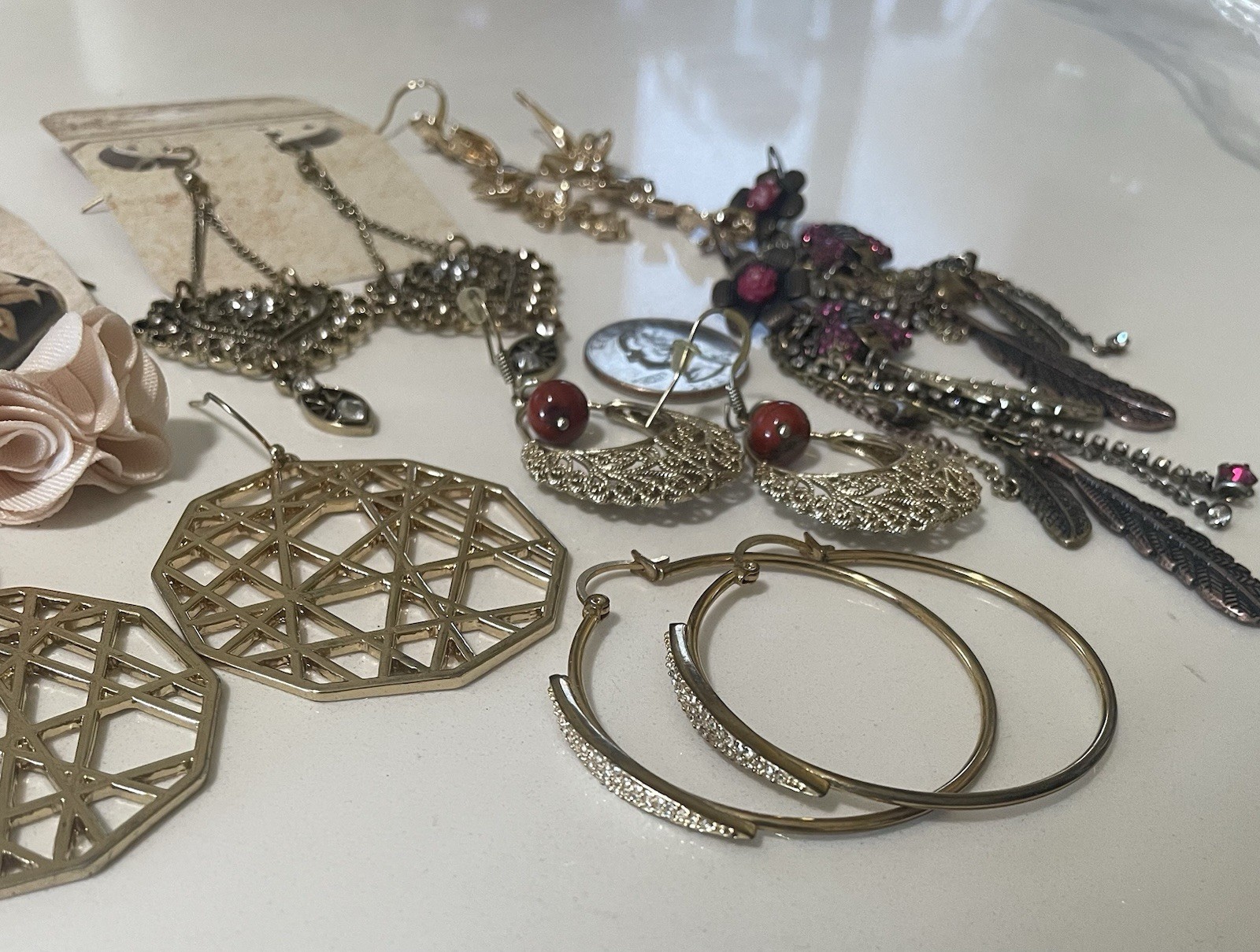 Vintage Costume Jewelry Earrings Lot (9 Pairs) Boho Fairy Dangle Hoops Retro