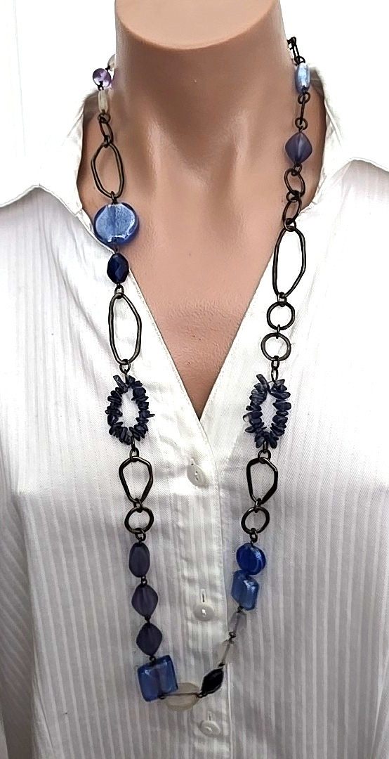 Vintage Coldwater Creek Bronze Tone Glass Acrylic Beads Necklace 34
