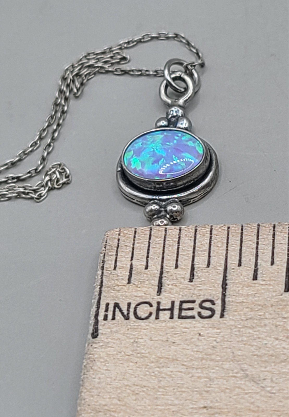 Vintage Sterling Silver 925 Italy Blue Fire Opal Charm Pendant 19″ Necklace
