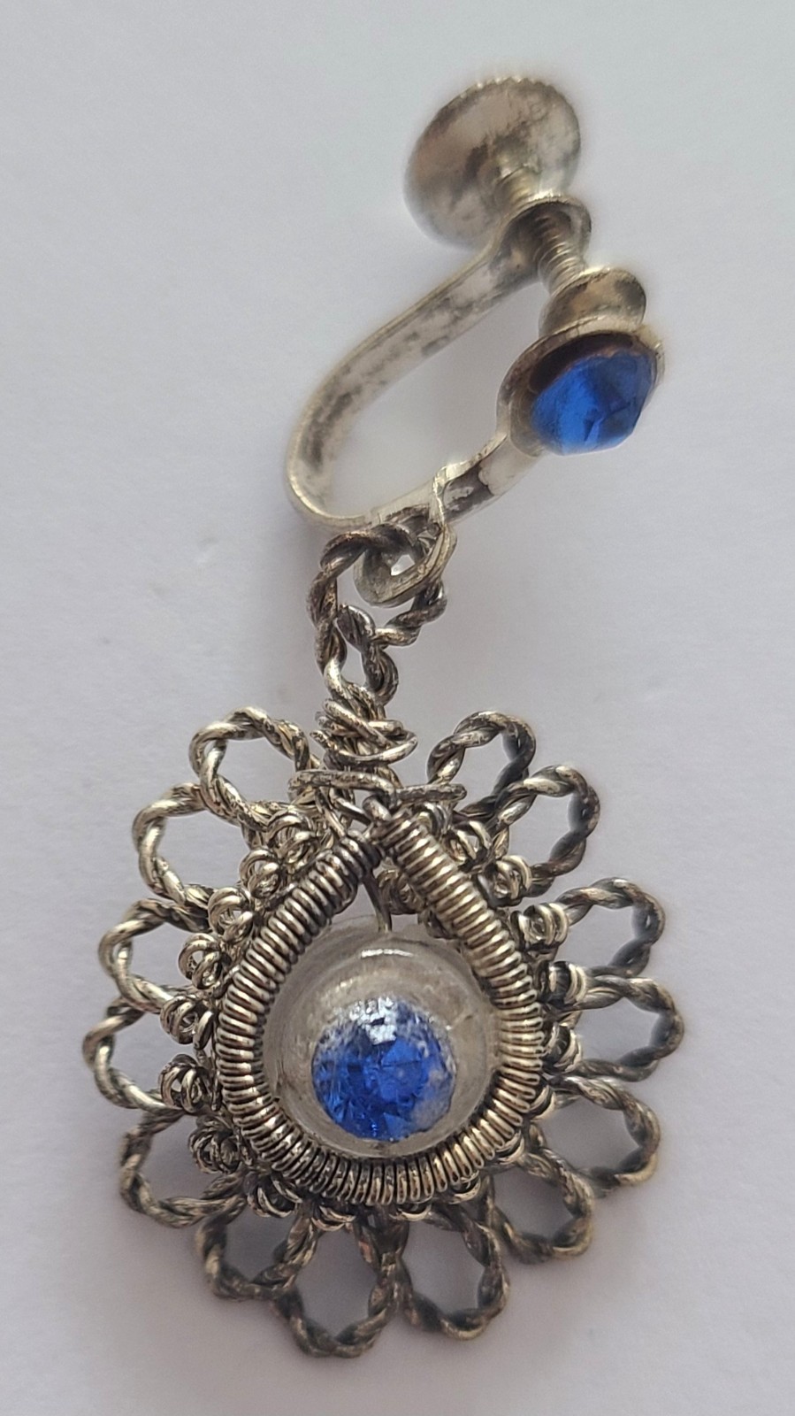 Vintage Cannetille Silver Plated Wire Bracelet And Screw Back Earrings Blue RS