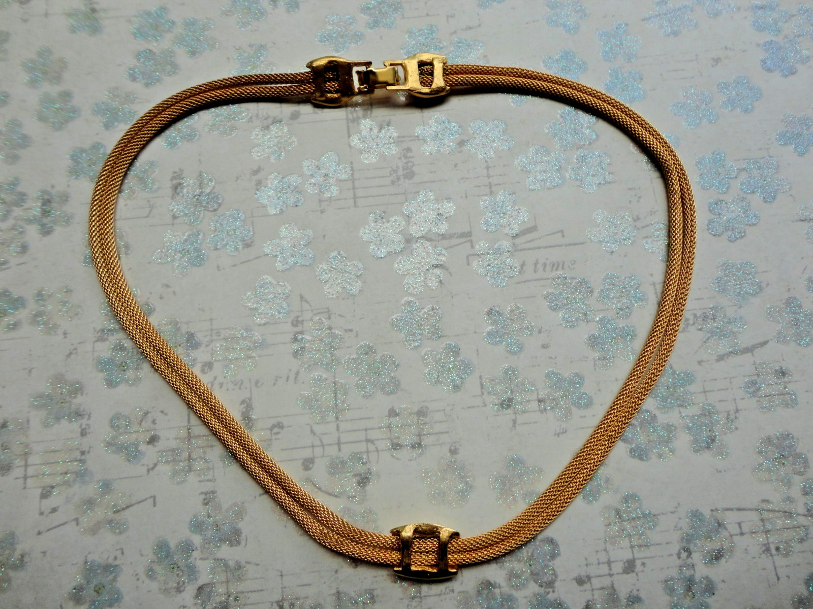 VTG ’80S ESTATE MINIMALIST MOD YELLOW GOLDTONE DOUBLE MESH TUBE CHAIN NECKLACE
