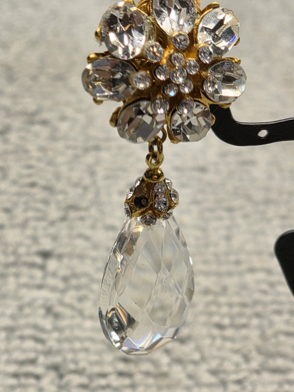 Vintage Gold Tone Barrera Floral Rhinestone Cluster with Crystal Prism Drop…