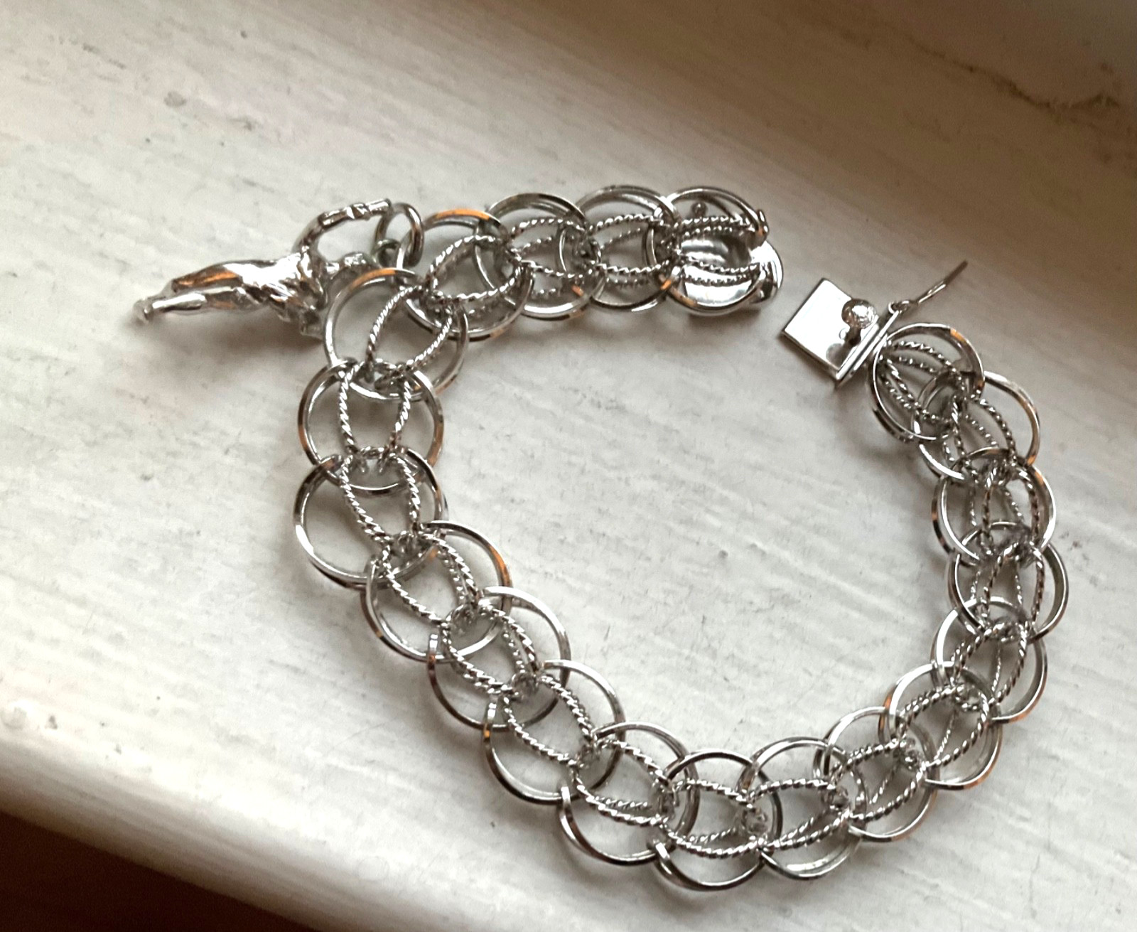 Vintage FORSTNER USA Starter SILVER CHARM BRACELET Wearable 7 1/4” Wide Link #B