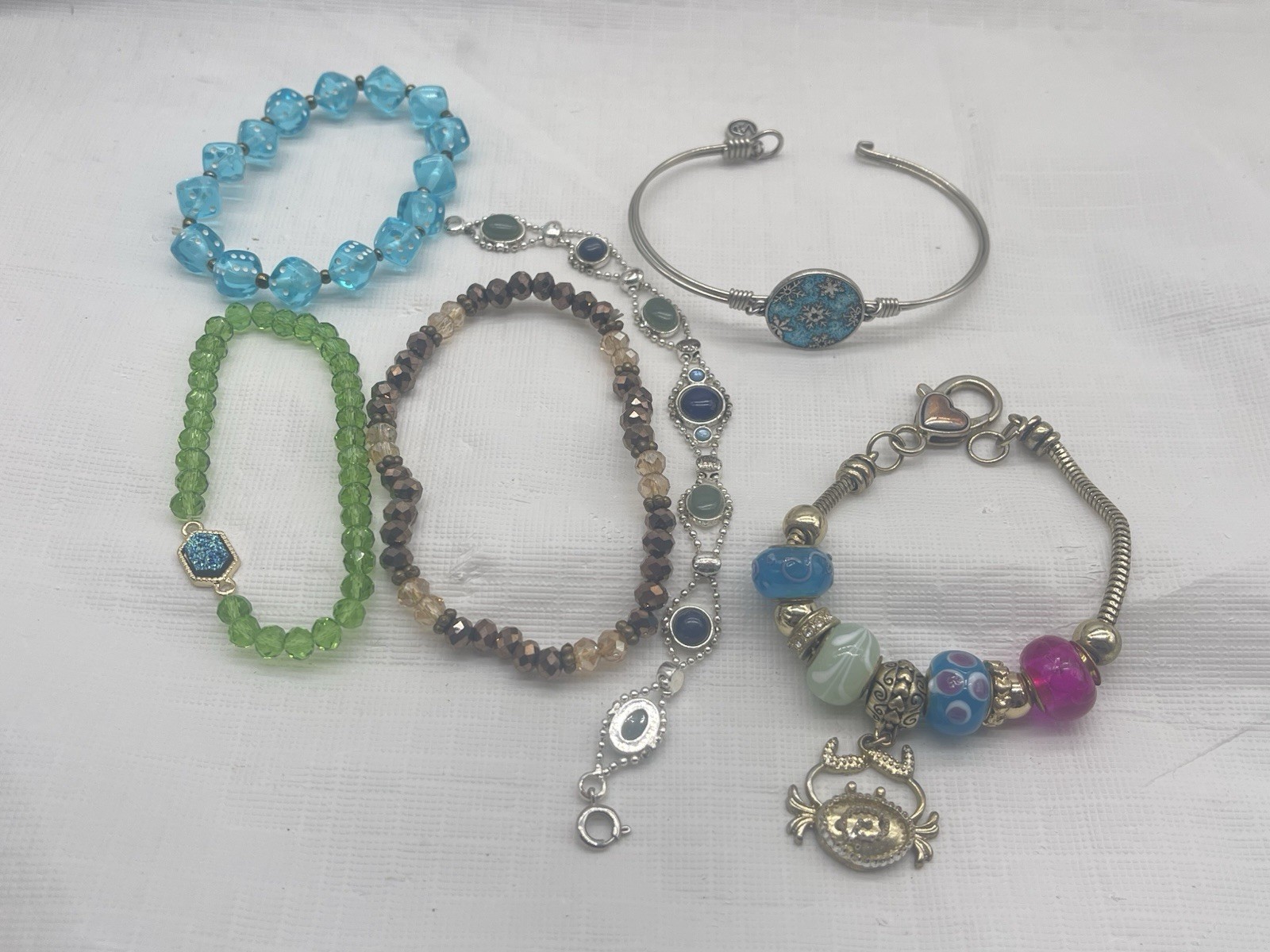 Vintage Y2K Colorful Bracelet Lot 6 Pc Charm Bracelet Bangle Stretch Beaded