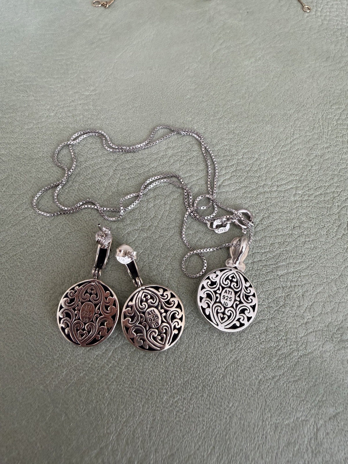 ATI 925 Mexico Sterling Silver Earrings & Pendant W/ 925 Necklace