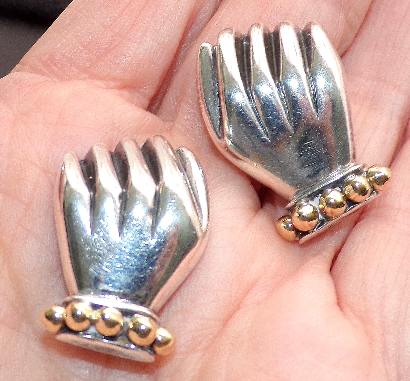 DLM DIAN MALOUF 14K YELLOW GOLD & Sterling Silver HAND Hands CLIP ON EARRINGS