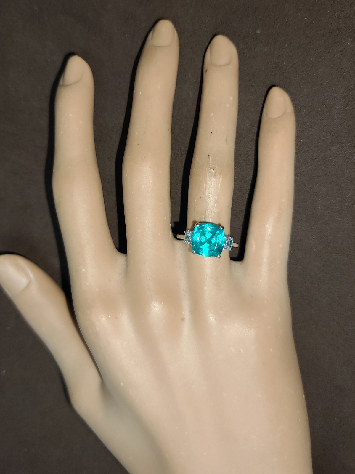 14k White Gold Engagement Ring 4.75CT. Lab-grown Paraiba Tourmaline Cushion Cut