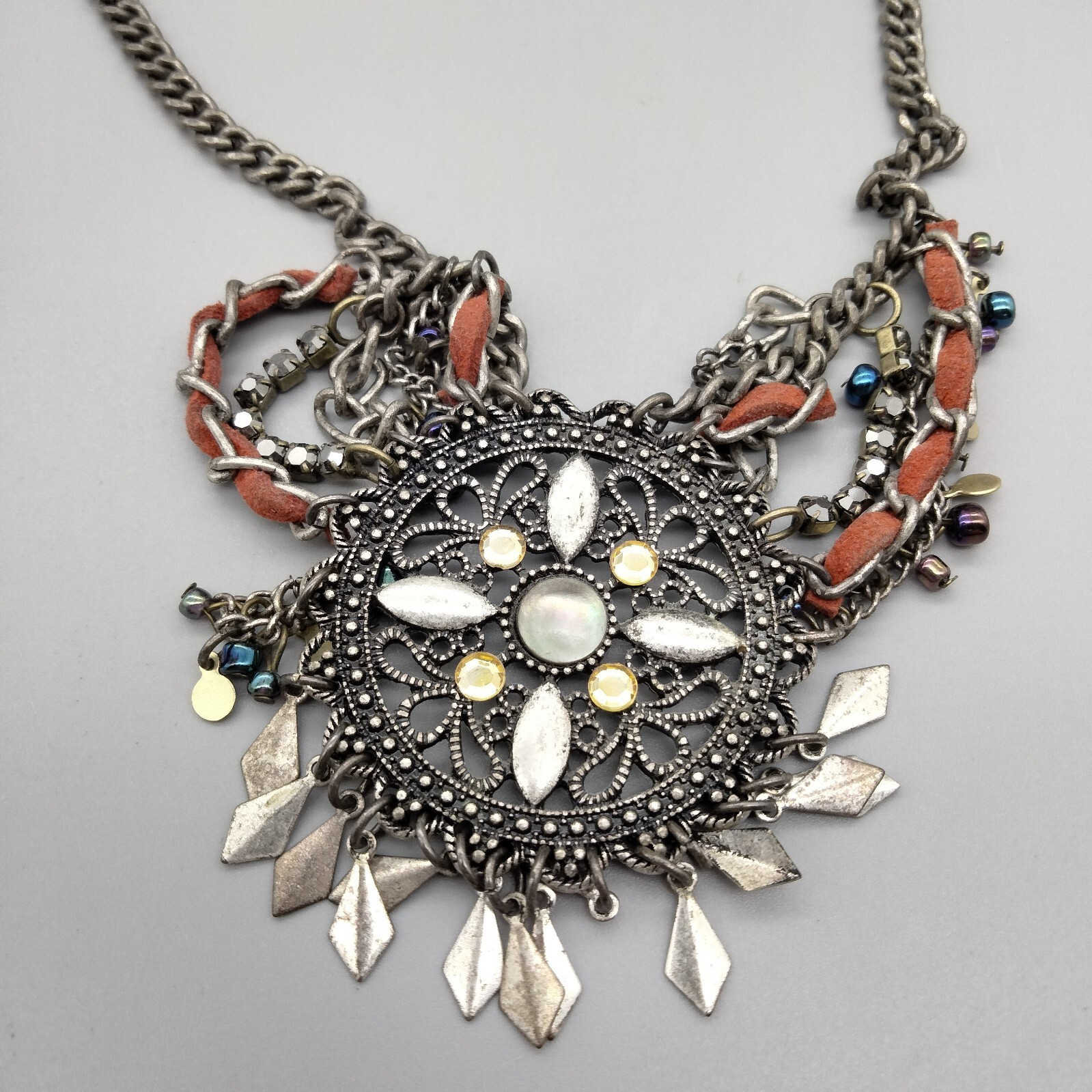 Boho Chic Western Fringe Faux Leather Adj Necklace 16″ Vintage Designer aeo Y2K