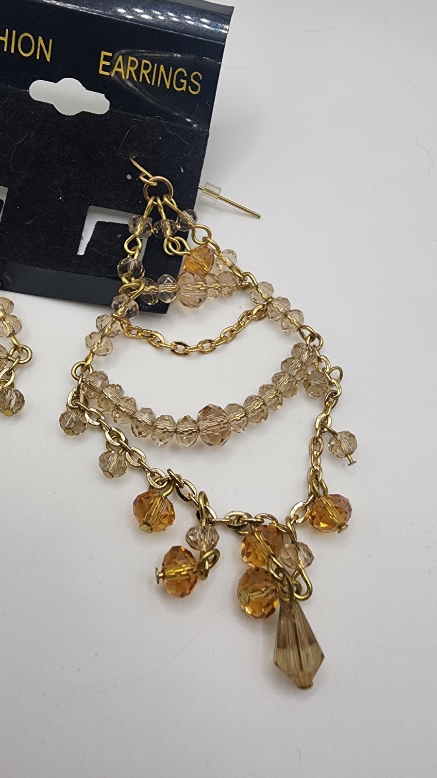 Vintage Women’s Gold Toned Large Bead Faux Diamond Earrings Jewelry Set