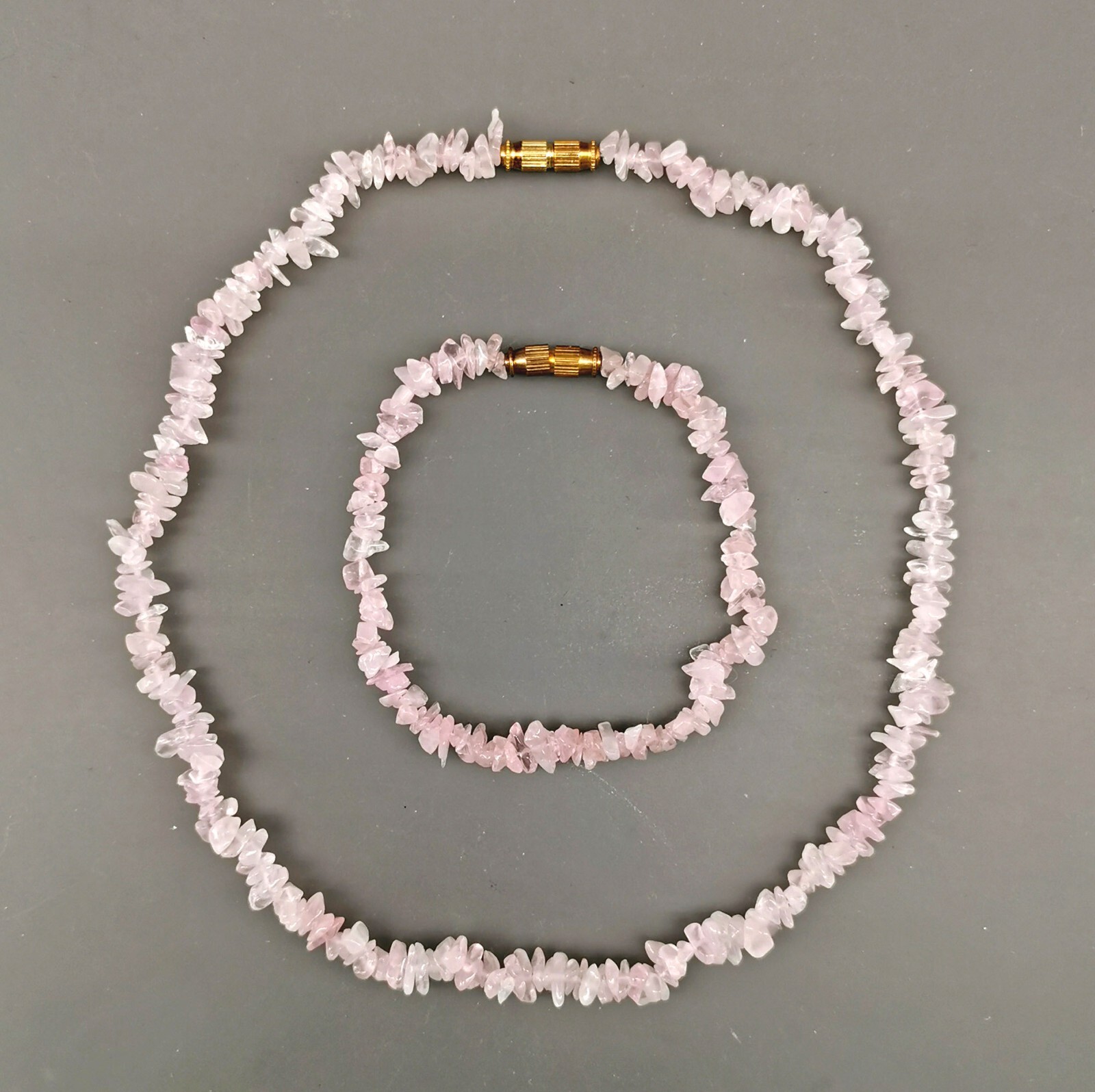 9125155-d Necklace And Bracelet Pink Quartz Lca.16 1/2in