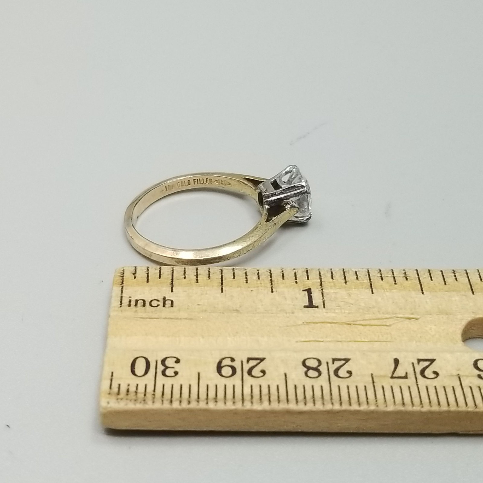 Vintage Sterling Silver Top Gold Filled Band Round Solitaire Ring Size 8