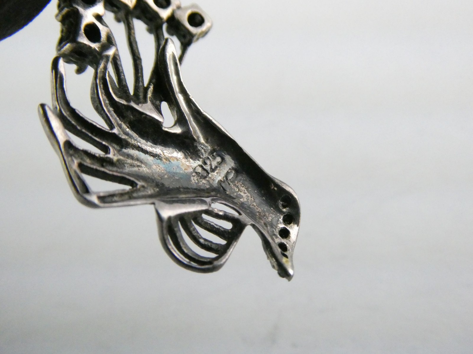 Marsala CW Sterling Silver Hand Holding Black Onyx Flowers Marcasite Pendant 2g