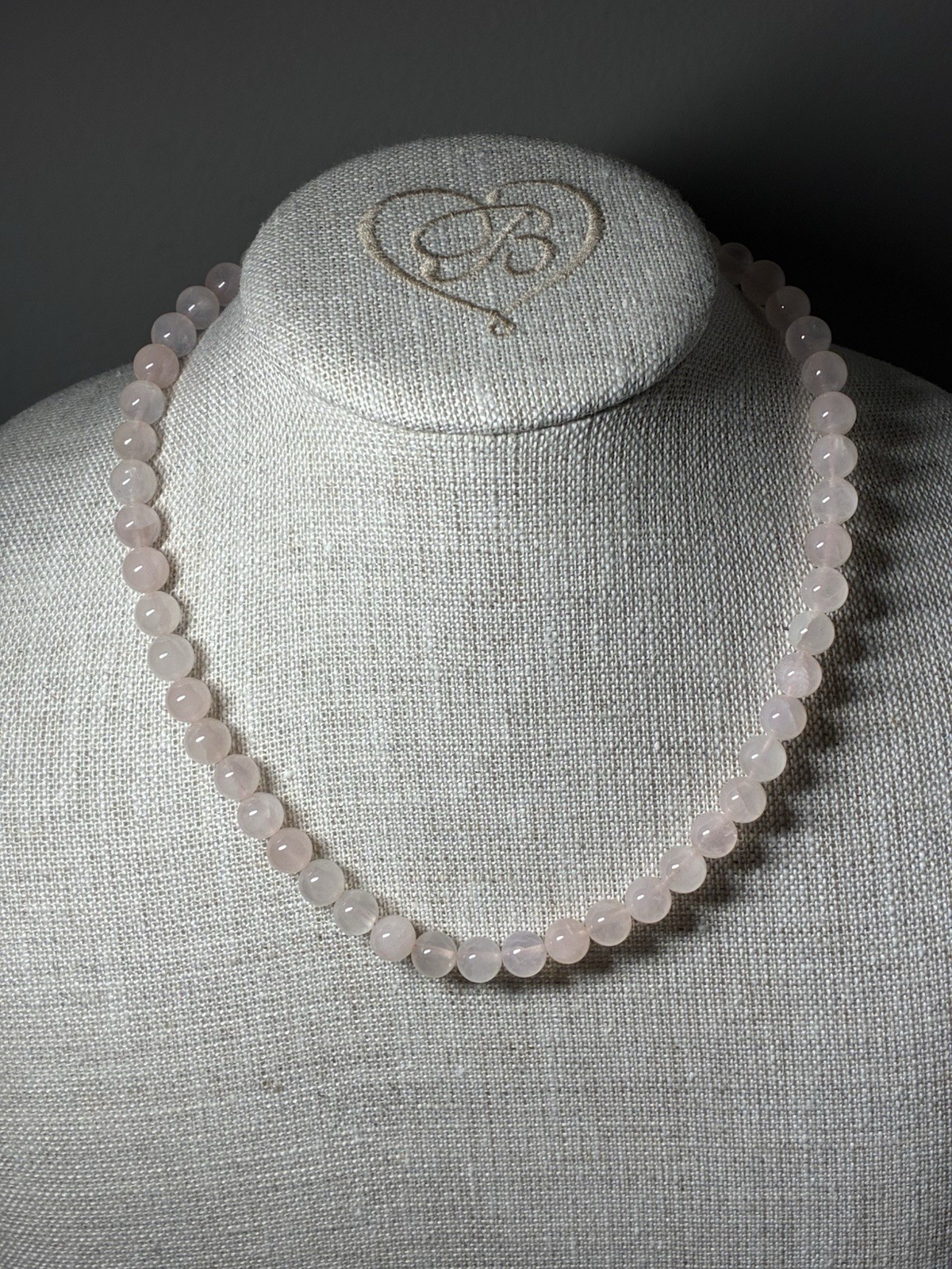 VTG Rose Quartz Bead Necklace Hand Knotted Genuine Pink Gemstone Choker S Clasp