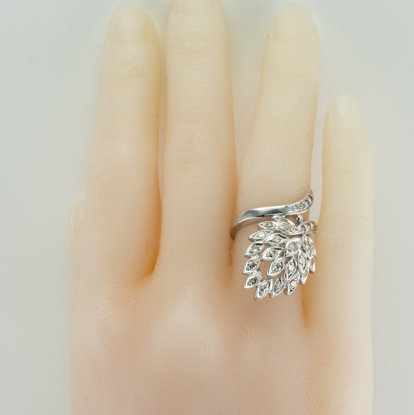 Natural Diamond Ring 14K White Gold Vintage Cluster Estate 1.24 TDW
