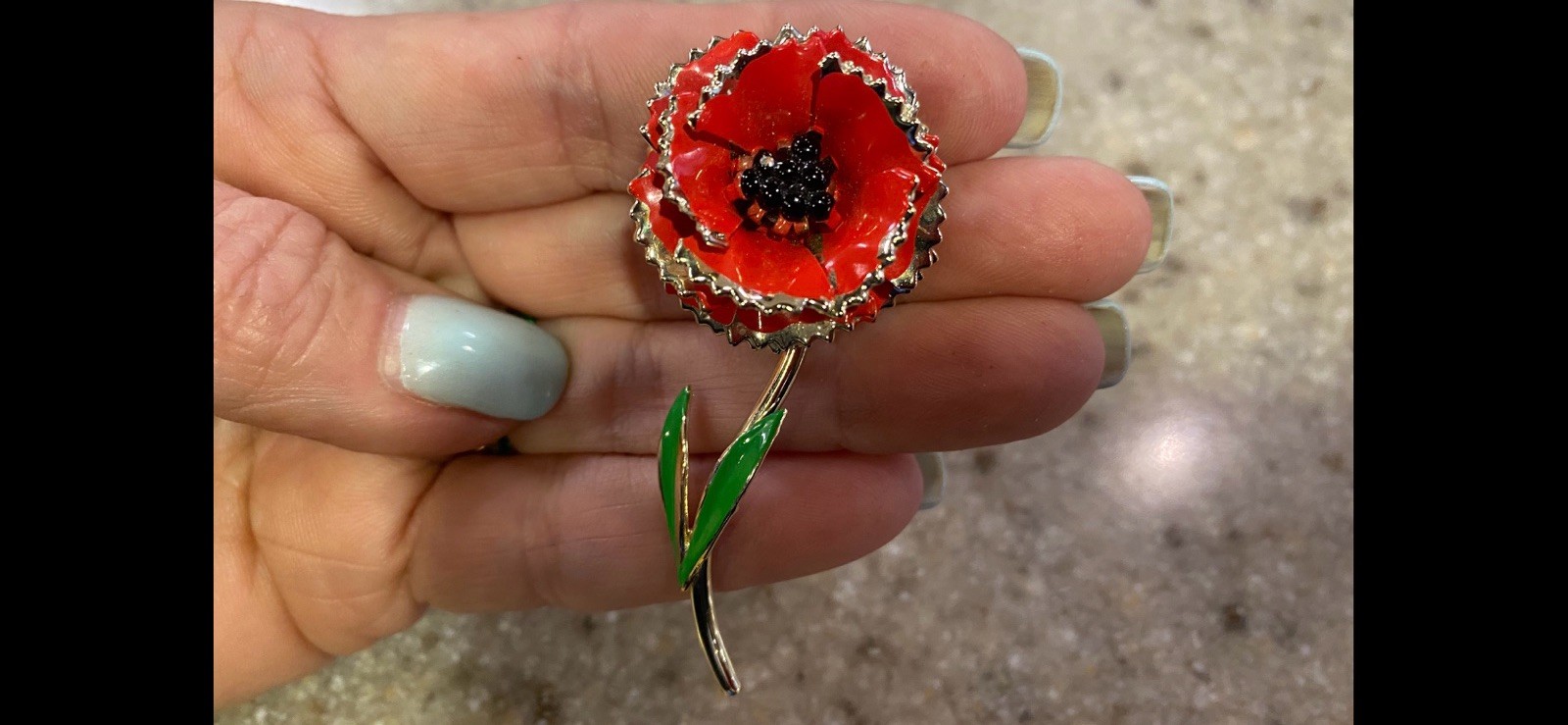 Lot Of 2 – Vintage Flower Brooch/Pins Poppy & Sunflower Enamel Rhinestone