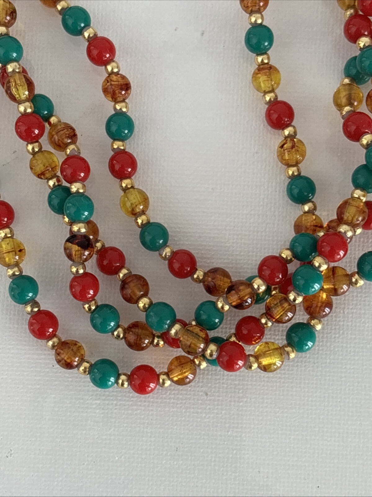 Vintage Mimi di N Beaded Necklace 1970s Designer Gold Red Green Collar