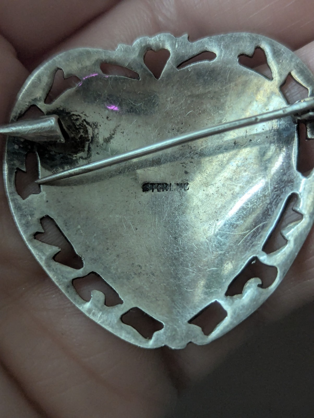 Vintage Siam Sterling Heart Black Niello Brooch Pin Lightning Goddess Love Art