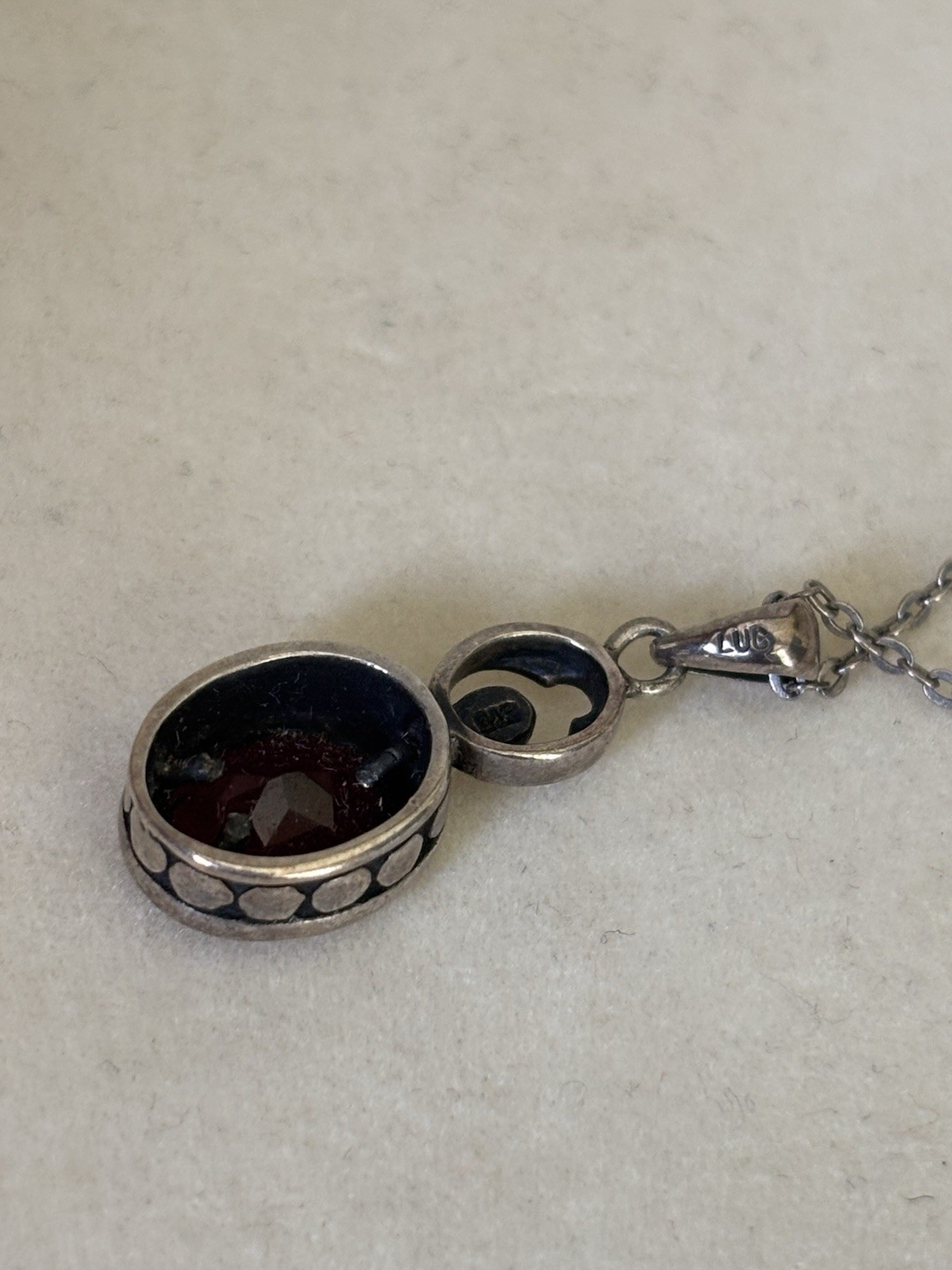 Vintg Box COLDWATER Creek 925 Sterling Silver 18″ Chain Red Garnet Stone Pendant
