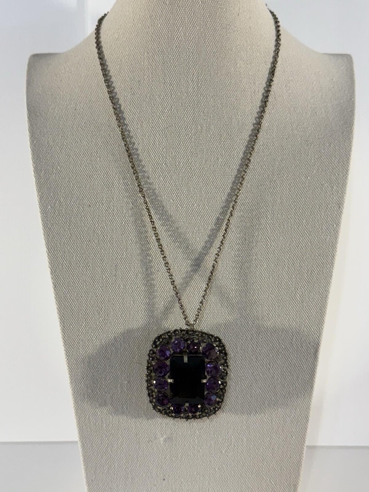 Vintage Thai Amethyst Smoky Quartz Pendant Large Statement Necklace