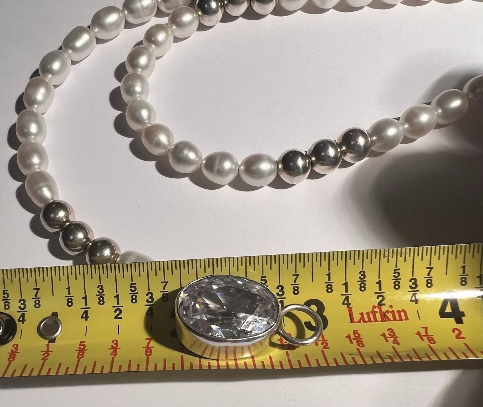 Harlene Korey Kalibre Sterling Freshwater Pearl Necklace Crystal Pendant