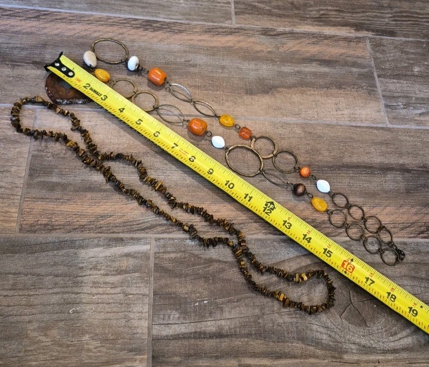 Vintage Stone & Mixed Metal Necklaces, Chipped Tiger’s Eye & Agate Slice Pendant