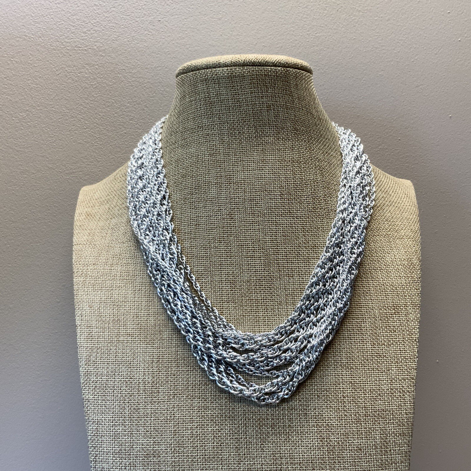 Vintage 1960s light weight aluminum multistrand silver tone chain necklace