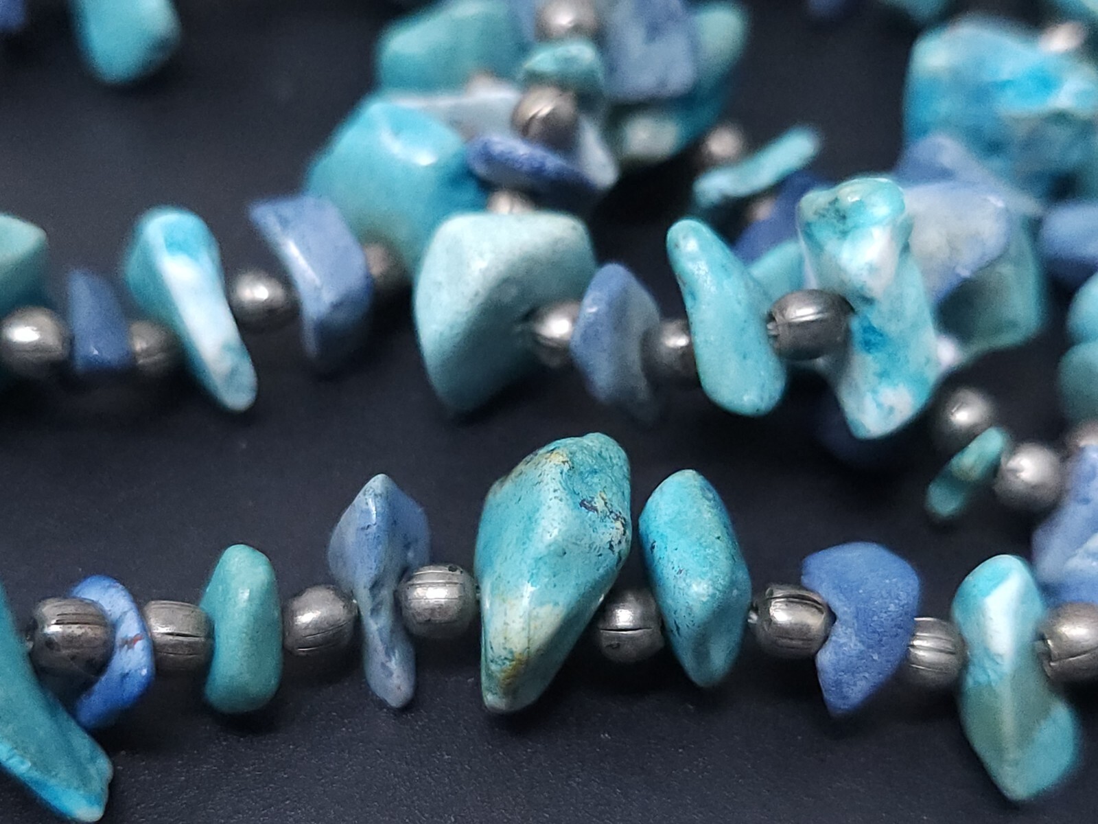 Vintage Silver Lapis Turquoise South Western Beaded Necklace 32″ No Clasp