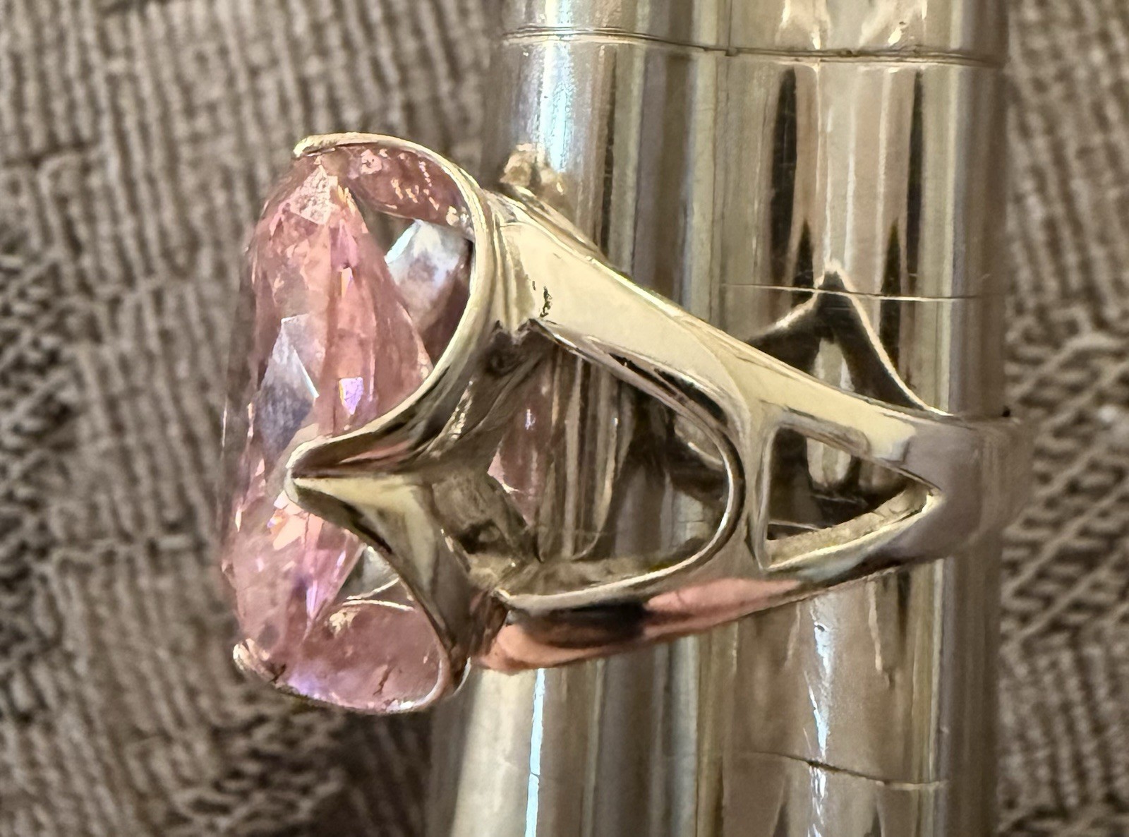 Vintage QVC HSN ? Pink Cubic Zirconia? Sterling Silver Cocktail Ring Sz 9.5 8.5g