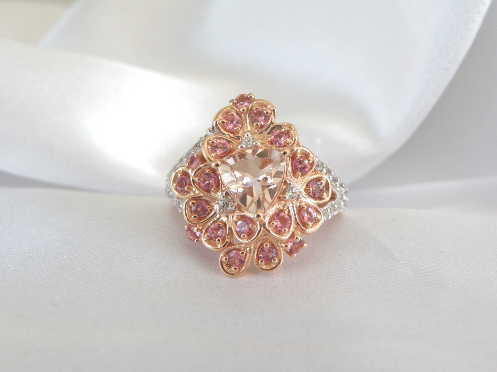 Sterling Silver 925 Rose Gold on Morganite Quartz Antique Style Ring Size 6