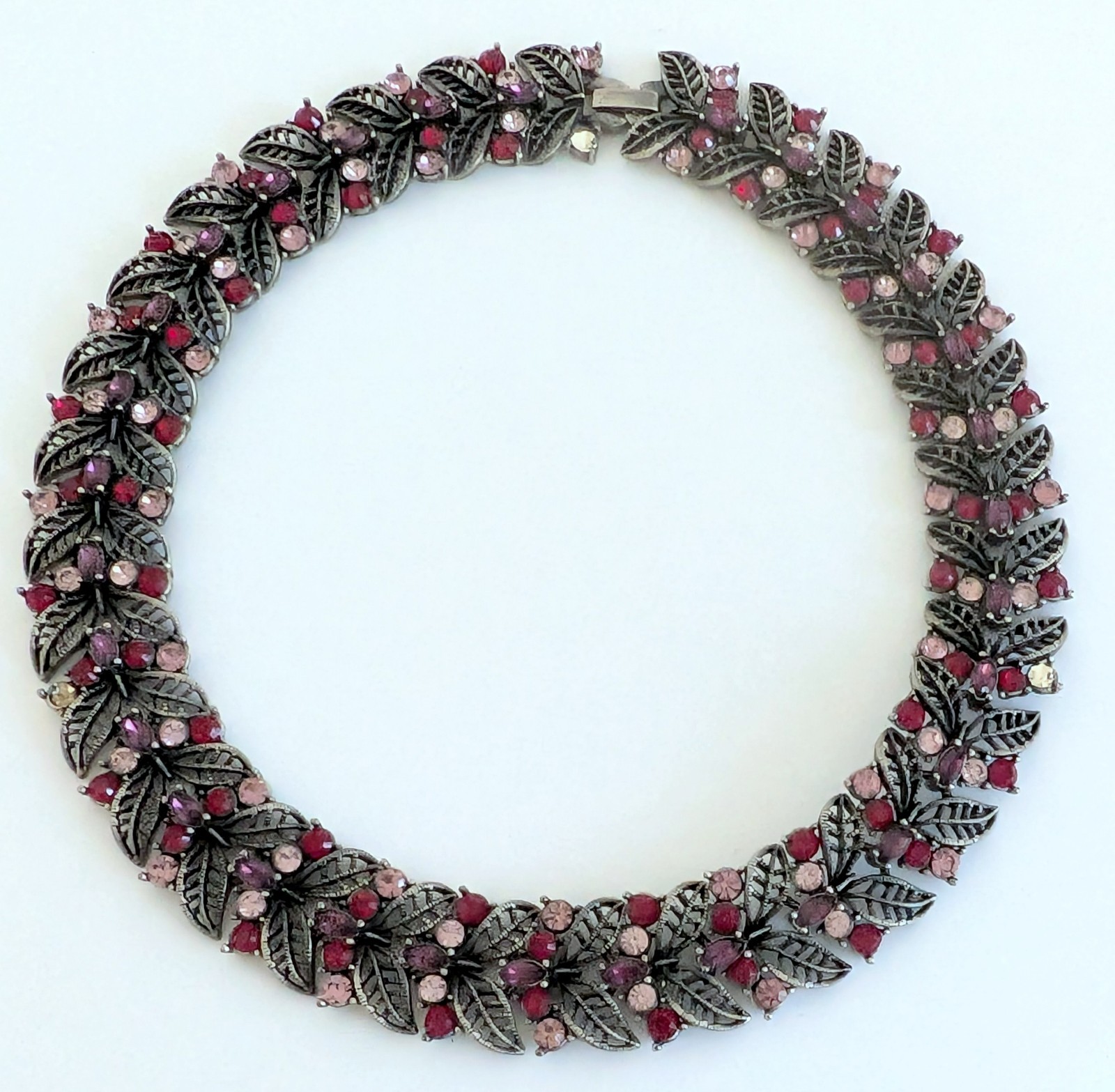 Gorgeous Vintage Signed Hobe Pink, Purple & Red Rhinestone Choker Necklace