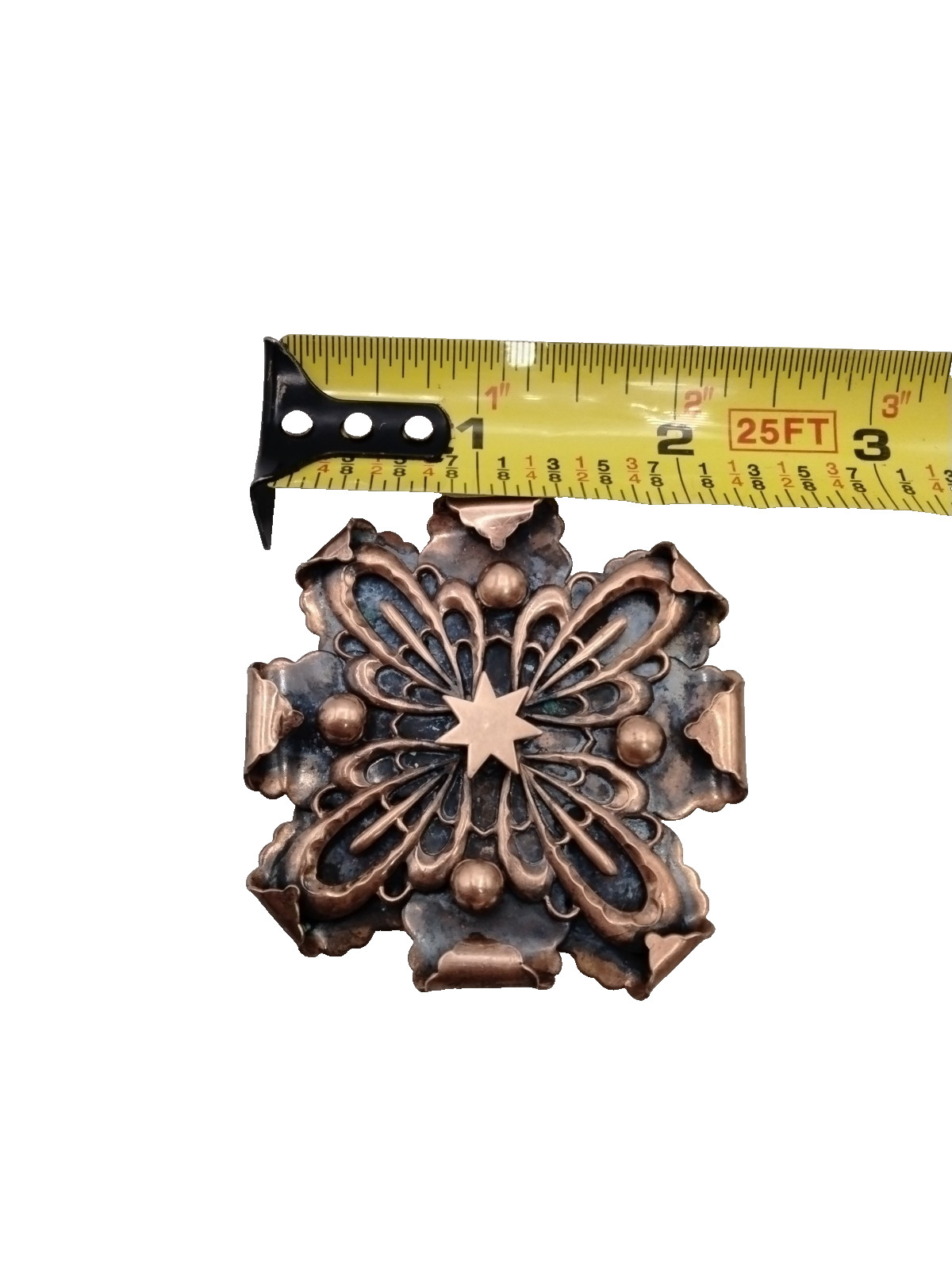 Artisan Crafted Copper Flower Brooch Pin Boho Dimensional Star Medallion Jewelry