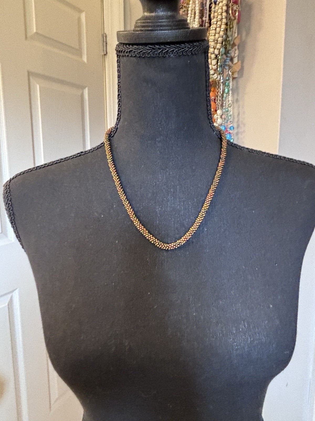 Vintage Handmade Seed Bead Necklace With A Gold-Toned Hook And Eye Clasp