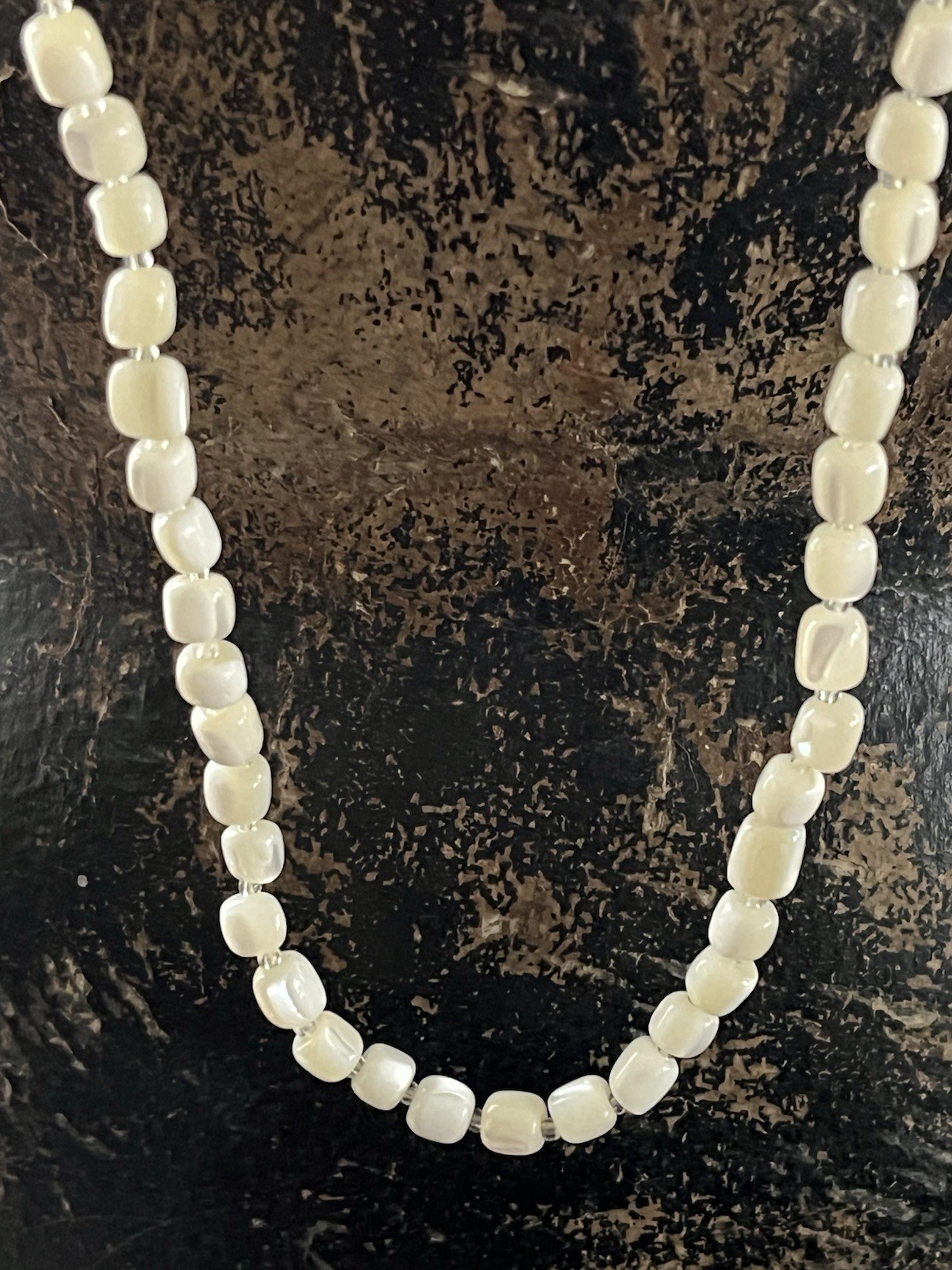 VTG Mother of Pearl Nacre Balamuti & Glass Seed Beads Necklace Barrel Clasp 44″