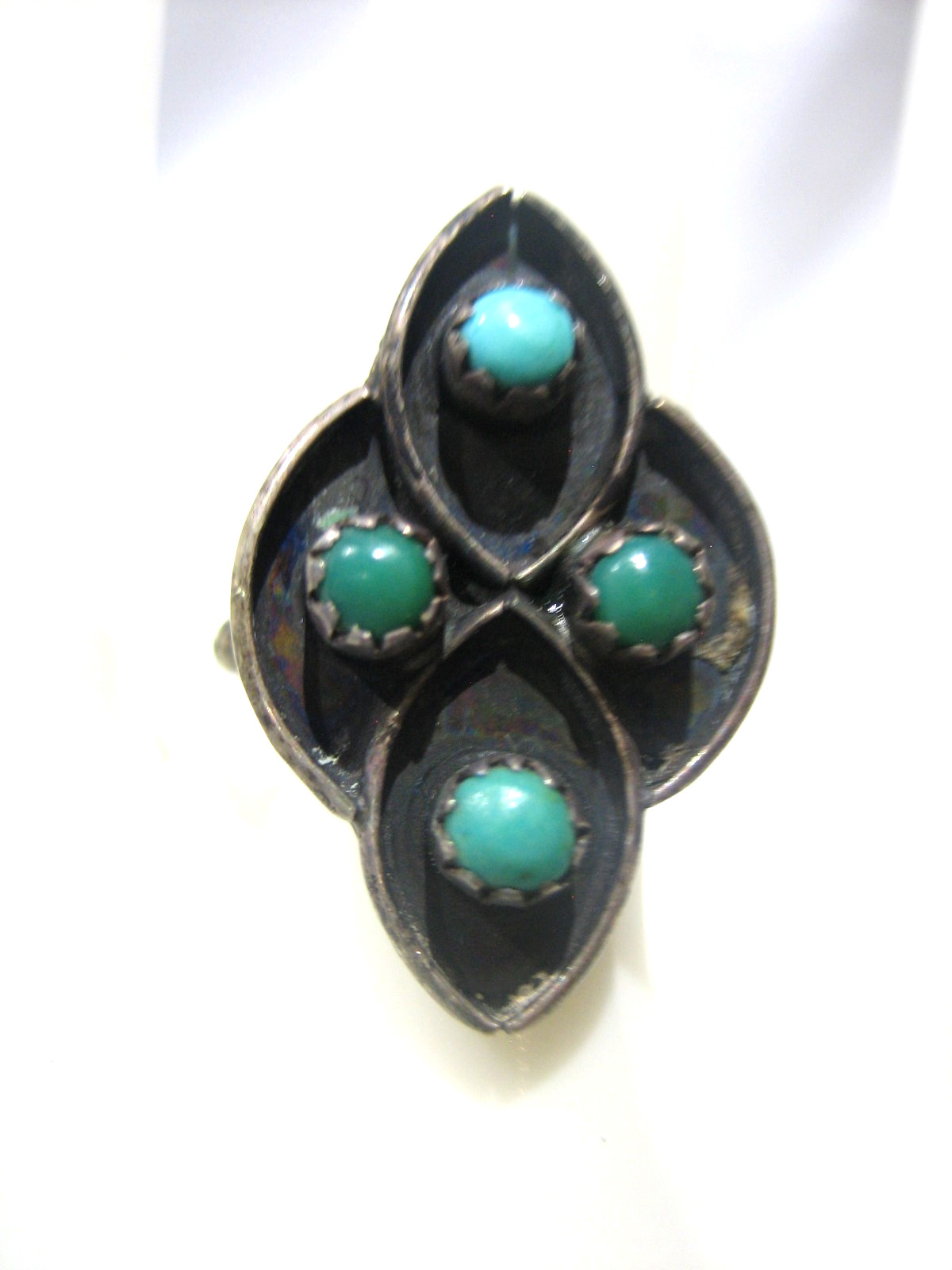 VINTAGE SOUTHWESTERN STERLING SILVER TURQUOISE BEAD RING SIZE 4.25