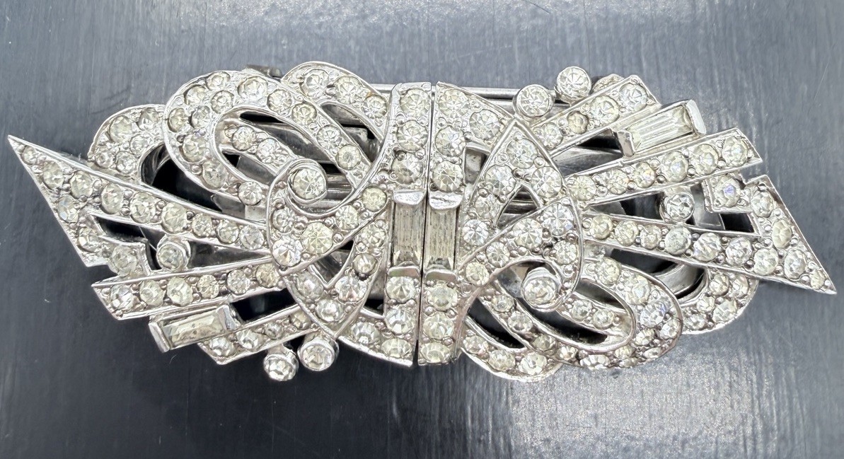 Vintage Art Deco /Retro–Deco Duette Coro Rhinestone Brooch/Pin– Patent 2143538
