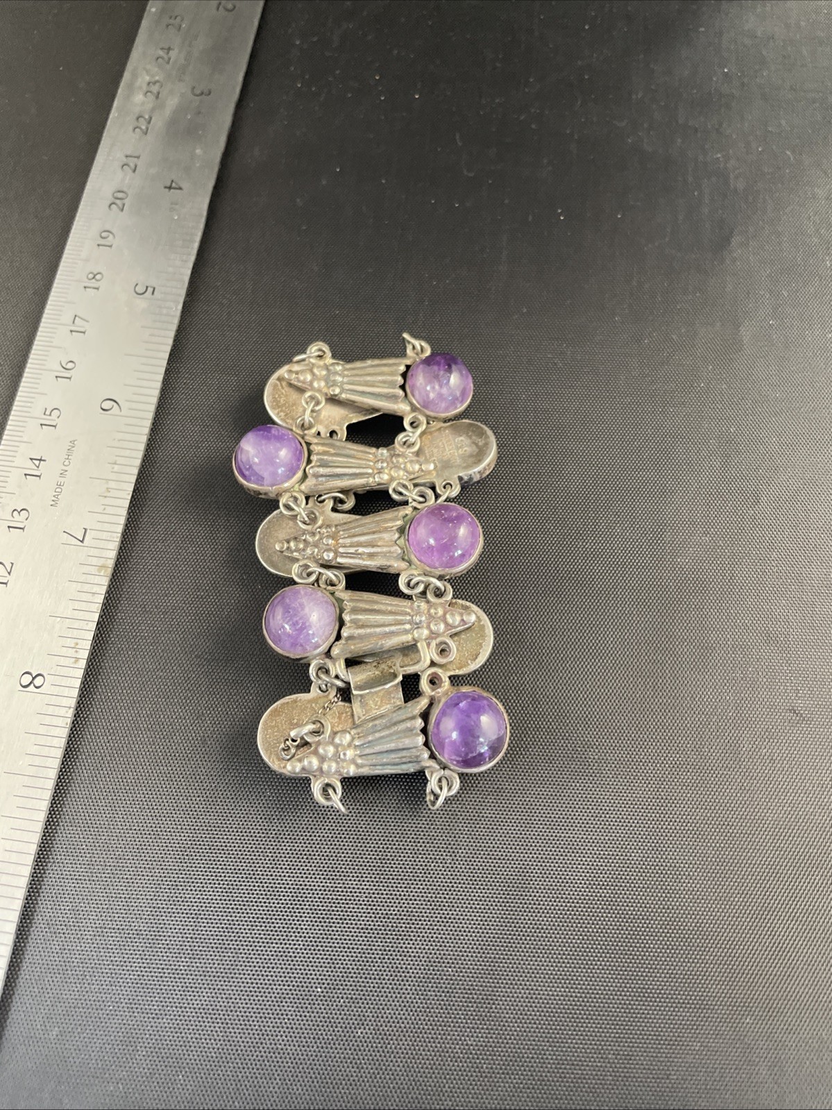 Los Castillo, Taxco Amethyst Bracelet Sterling Silver Mexico 32.3 dwt / 51.1 g
