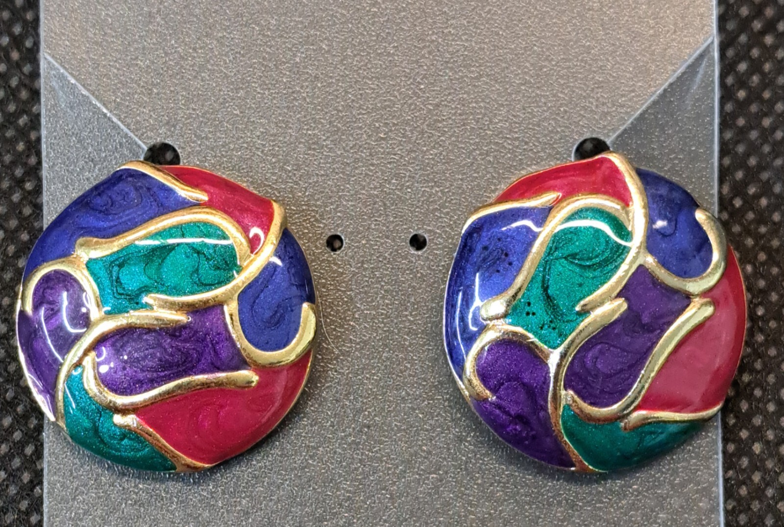 Vintage Jewelry Earrings Retro Signed USA Multi Color Enamel Earrings