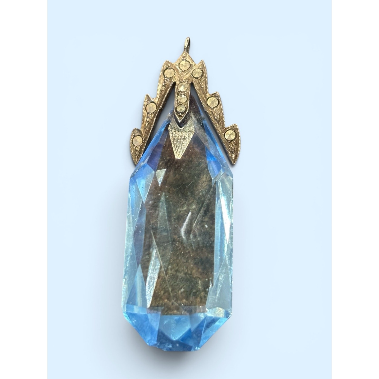 Ice Blue Crystal Pendant Sterling Silver Art Deco Czech Style
