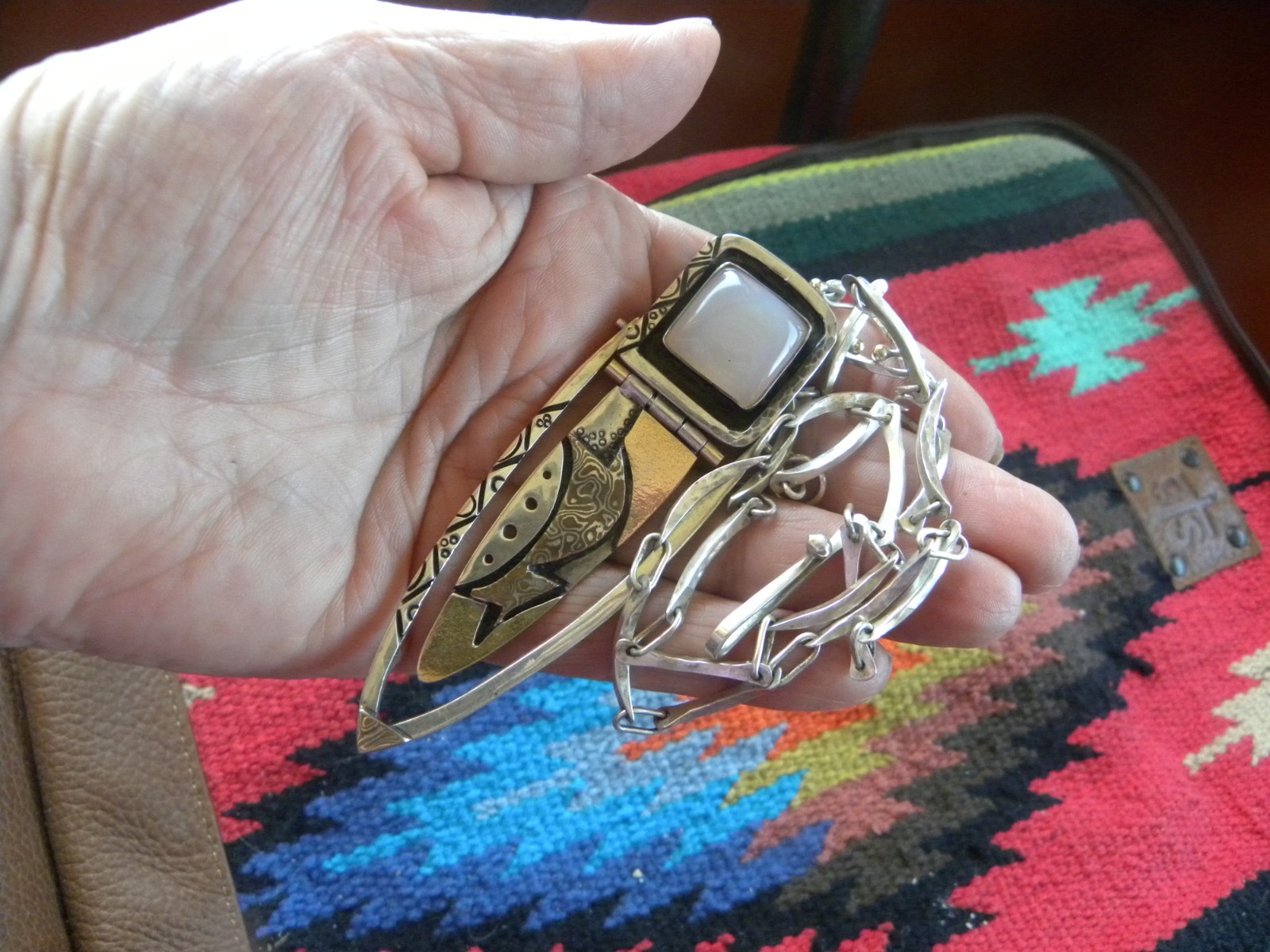 Vintage Sterling silver pendant and chain necklace, abstract design 21″ +